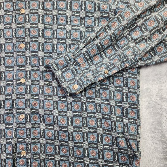 Woolrich Shirt Mens L Blue Fish All Over Print Cotton Long Sleeve Fishing Gorp - Picture 4 of 10